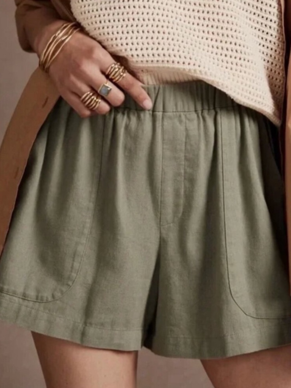 BANANA REPUBLIC FACTORY Linen Blend Elastic Waist Pockets Light Green Shorts S.